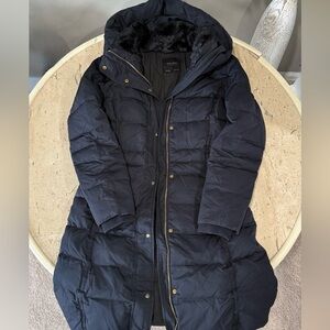 Zara Navy Puffer Jacket with Hood